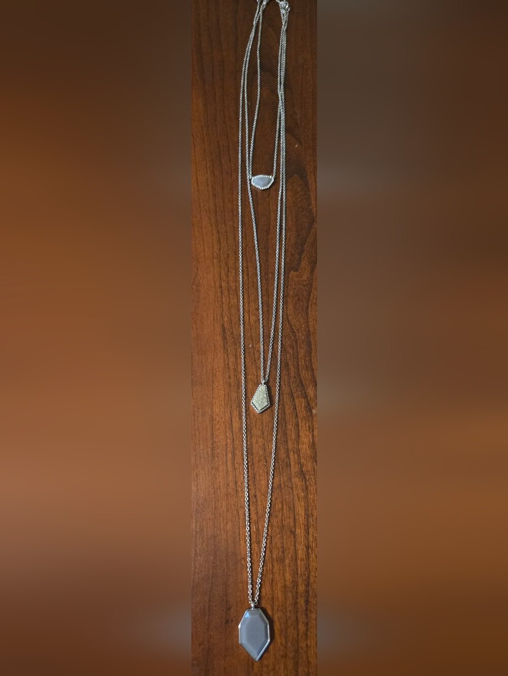 Layered Silver-Tone Women’s Necklace with Light Blue Stone Pendants